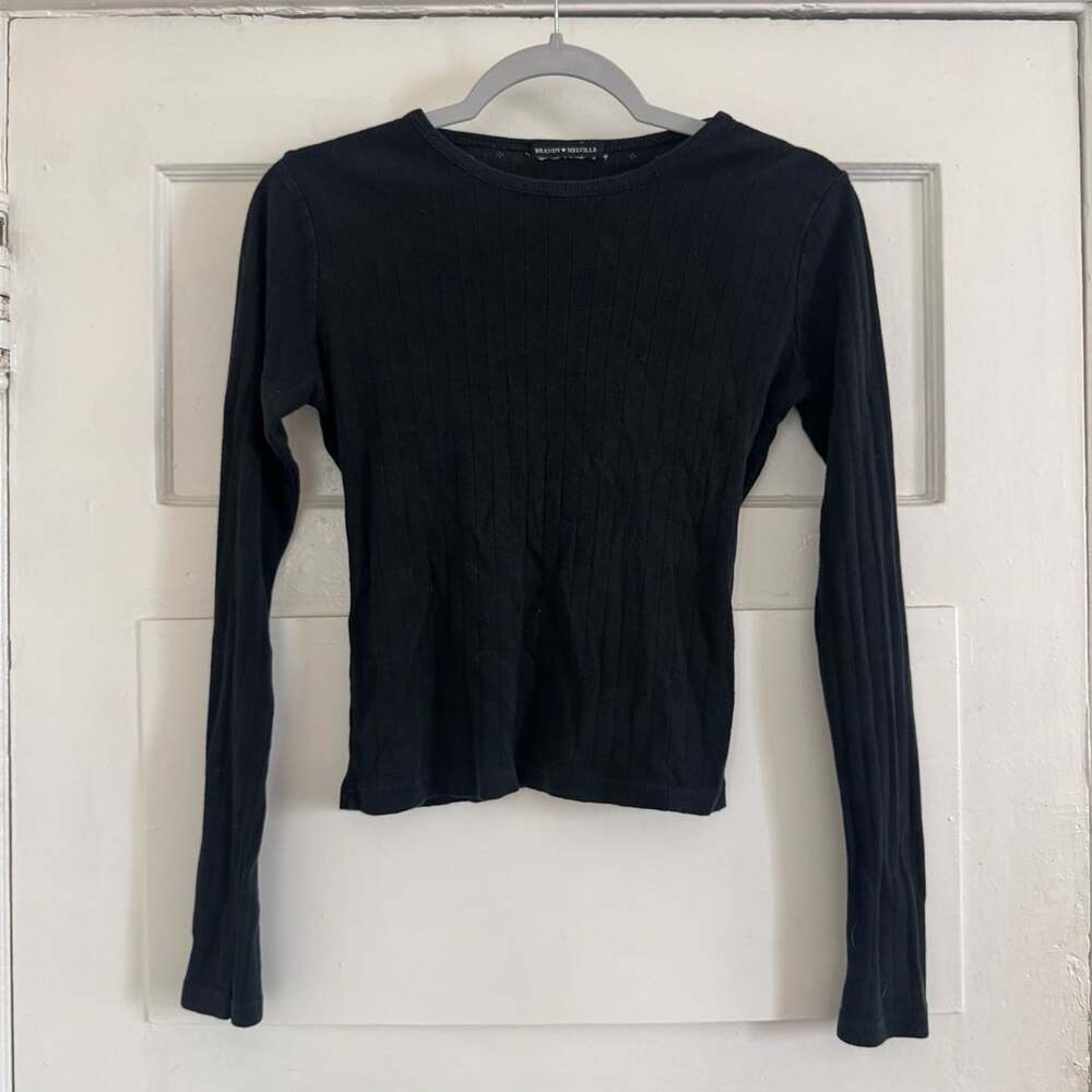 Brandy Melville Long Sleeve Ribbed Pointelle Knit Top